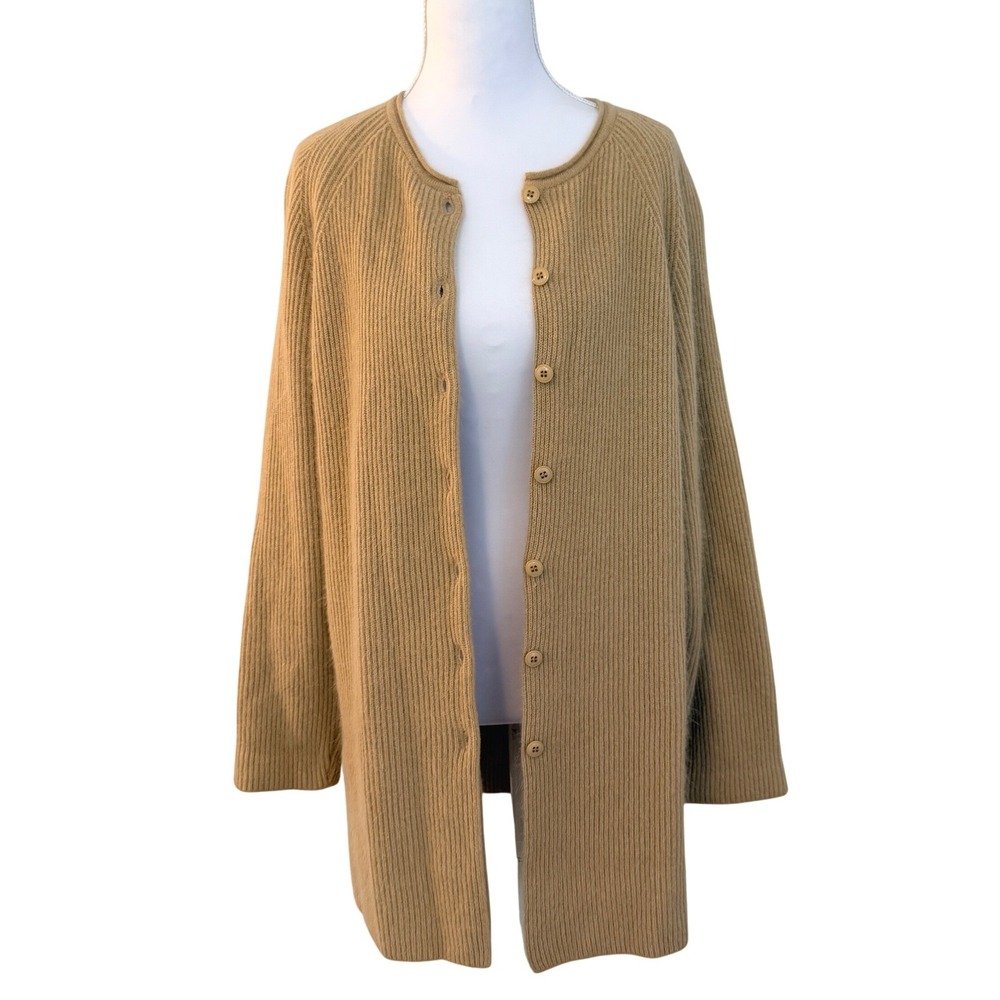Jones New York Cardigan Women S Tan Lambswool Angora Ribbed Knit Sweater